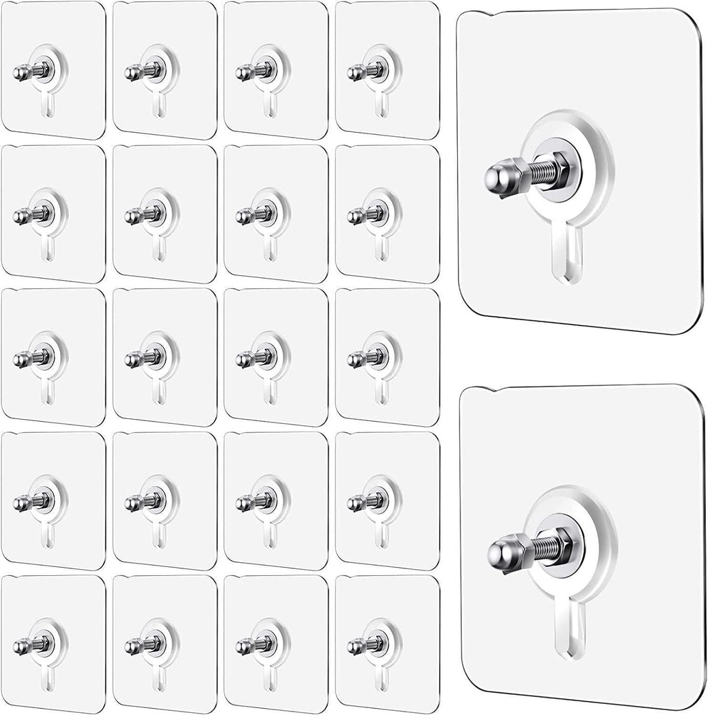 A set of 10 Wall Mount Screw Hooks for kitchen, bathroom, bedroom, and living room use with silver pegs, displayed in a grid pattern on a white background.