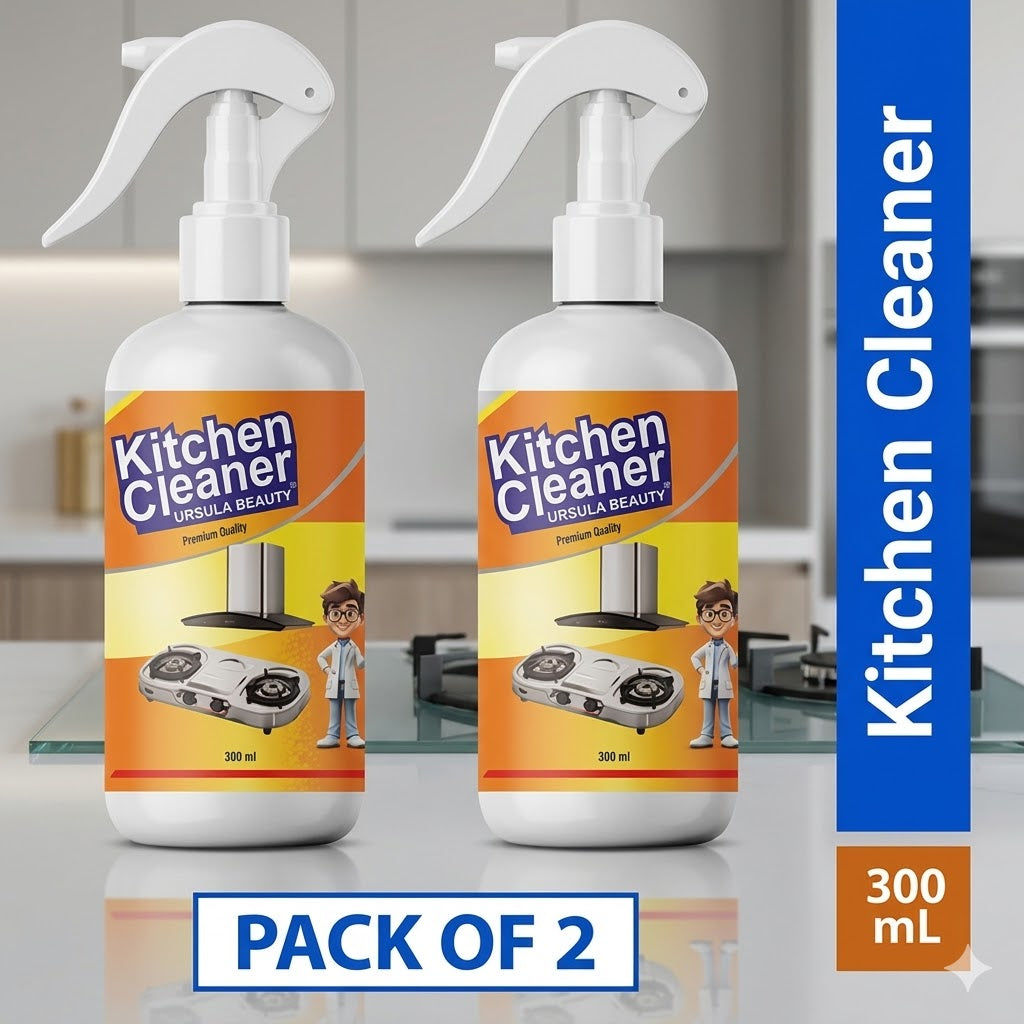 KITCHEN OIL & GREASE STAIN CLEANING SPRAY Kitchen Degreaser Non Corrosive Multipurpose Product - Removes Oil Grease Food Stains, Chimney Stove Grill, Kitchen Slab, Sink Cleaner Liquid PH Neutral Kitchen Spray Chimney & Bathroom Cleaner- 300ml - PACK OF 2