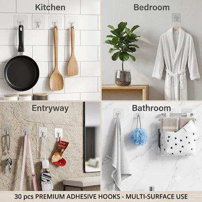 Multi-Purpose Adhesive Wall Hooks (30 Pack) – 304 Stainless Steel & Premium ABS Material for Kitchen, Bathroom, and Home, Without Drilling, Heavy Duty Extra Strong|🔥LIMITED TIME OFFER🔥