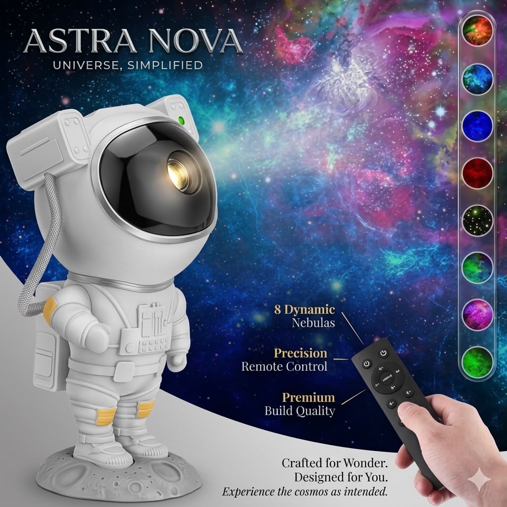 Astronaut Galaxy Projector – 360° Rotating Star & Nebula Night Light with Remote Control