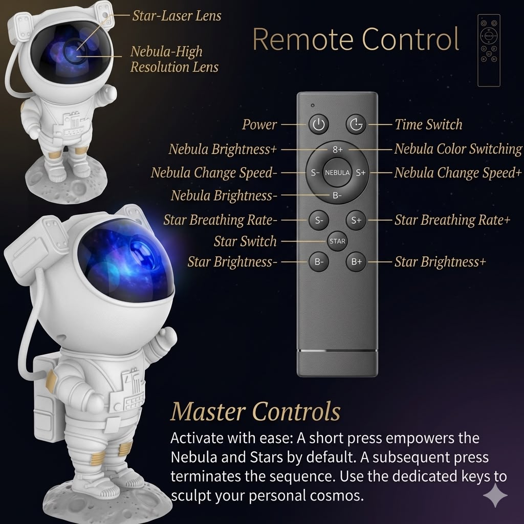 Astronaut Galaxy Projector – 360° Rotating Star & Nebula Night Light with Remote Control