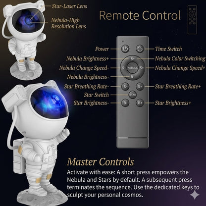 Astronaut Galaxy Projector – 360° Rotating Star & Nebula Night Light with Remote Control
