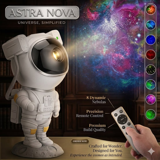 Astronaut Galaxy Projector – 360° Rotating Star & Nebula Night Light with Remote Control