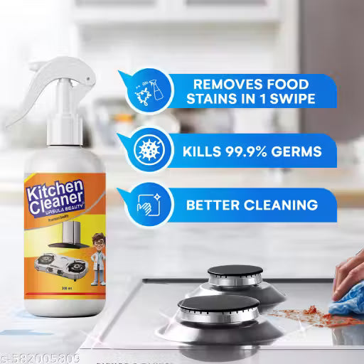 KITCHEN OIL & GREASE STAIN CLEANING SPRAY Kitchen Degreaser Non Corrosive Multipurpose Product - Removes Oil Grease Food Stains, Chimney Stove Grill, Kitchen Slab, Sink Cleaner Liquid PH Neutral Kitchen Spray Chimney & Bathroom Cleaner- 300ml - PACK OF 2