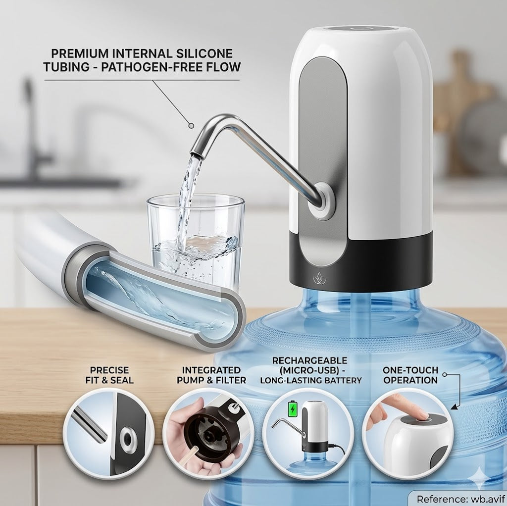 Premium Wireless Automatic Water& Oil Dispenser Bottle Pump – 1200mAh USB Rechargeable Portable  Dispenser for Home & Office with Food-Grade Silicone Hose & Stainless Steel Outlet for 20 litre Universal Bottles with Low Noise & High Efficiency